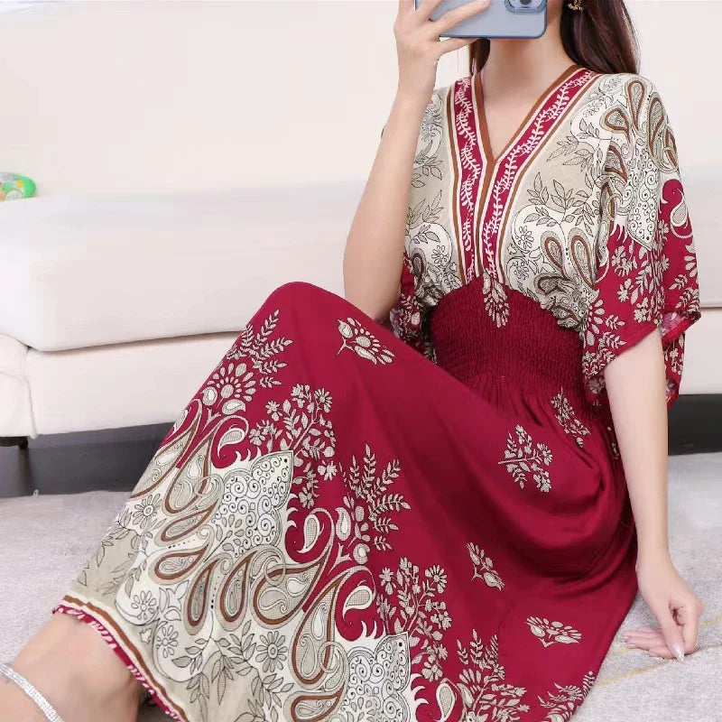 Rielle | Bohemian maxi-jurk voor dames – Lange, soepel vallende casual zomerjurk met print