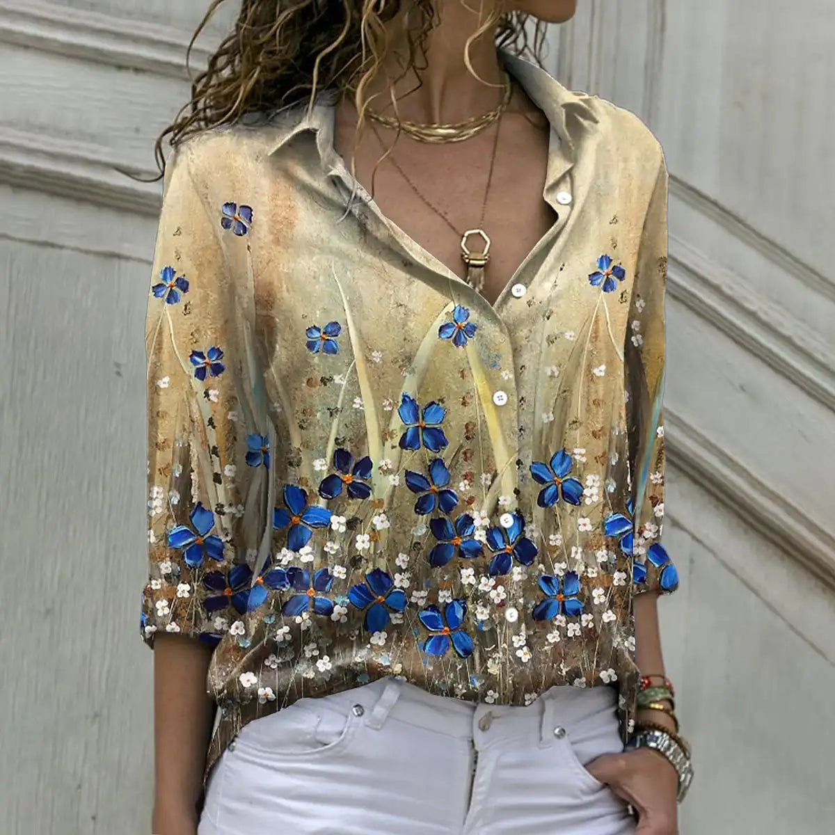 Nyrelle | Elegant damesoverhemd met print – Casual, lichtgewicht blouse met lange mouwen