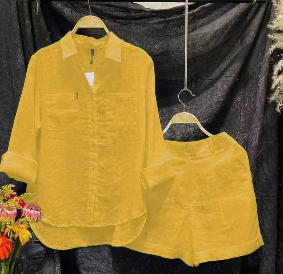 Brisae | Casual witte tweedelige set voor dames – Luchtige zomeroutfit