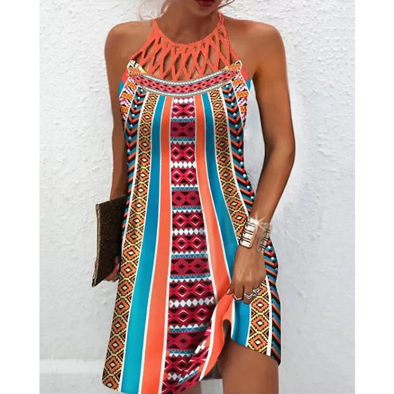 Preva | Dames zwierige jurk – geprinte halter elegante strand zomerjurk