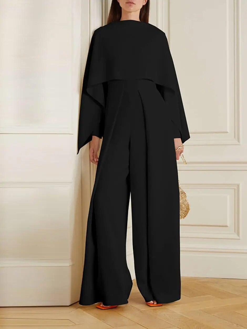Ysara | Elegante jumpsuit met wijde pijpen en Cape-overlay - Formele feestromper