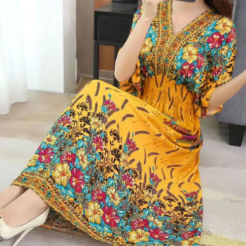 Rielle | Bohemian maxi-jurk voor dames – Lange, soepel vallende casual zomerjurk met print