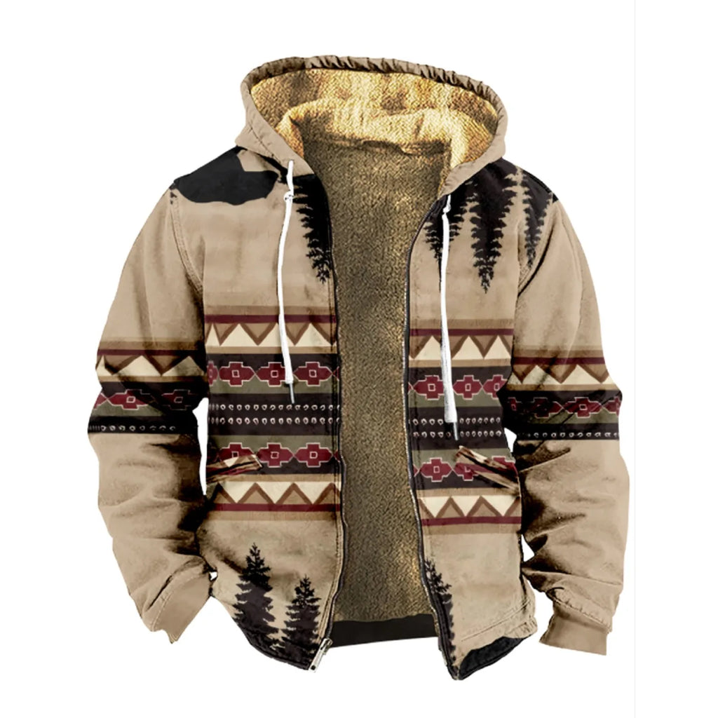 Torben | Herenjas met capuchon en fleecevoering - Aztec print, warme en stijlvolle bovenkleding