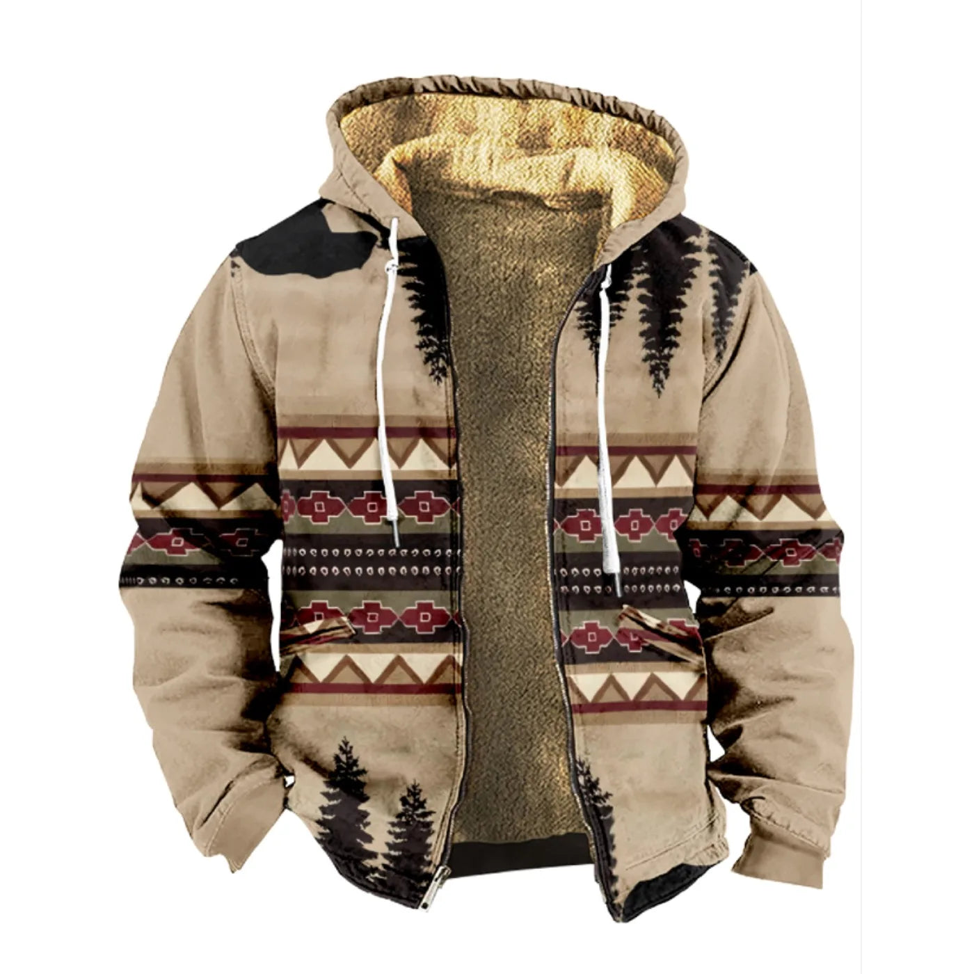 Torben | Herenjas met capuchon en fleecevoering - Aztec print, warme en stijlvolle bovenkleding