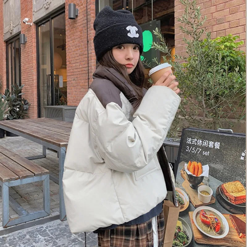Sage | Women's Padded Winter Coat with Collar and Color Block - Stylish, Warm, and Comfortable Cold Weather Jacket