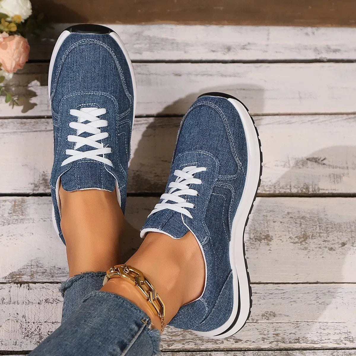 Bluette | Denim Sneakers voor dames, casual schoenen, ademend, stijlvol