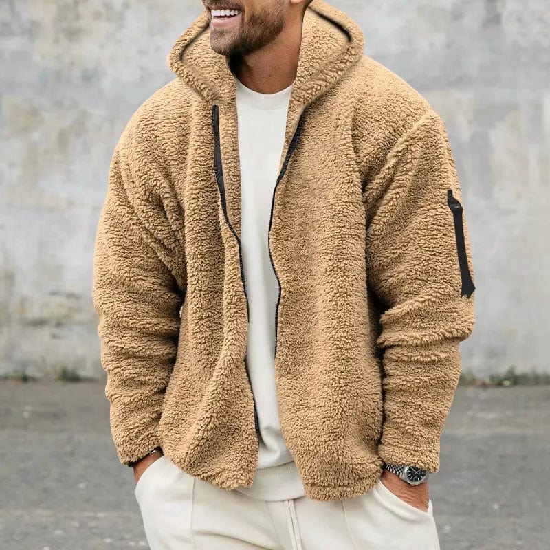 Asheron | Teddy fleece jas voor heren met capuchon – Warme, zachte, casual winterjas