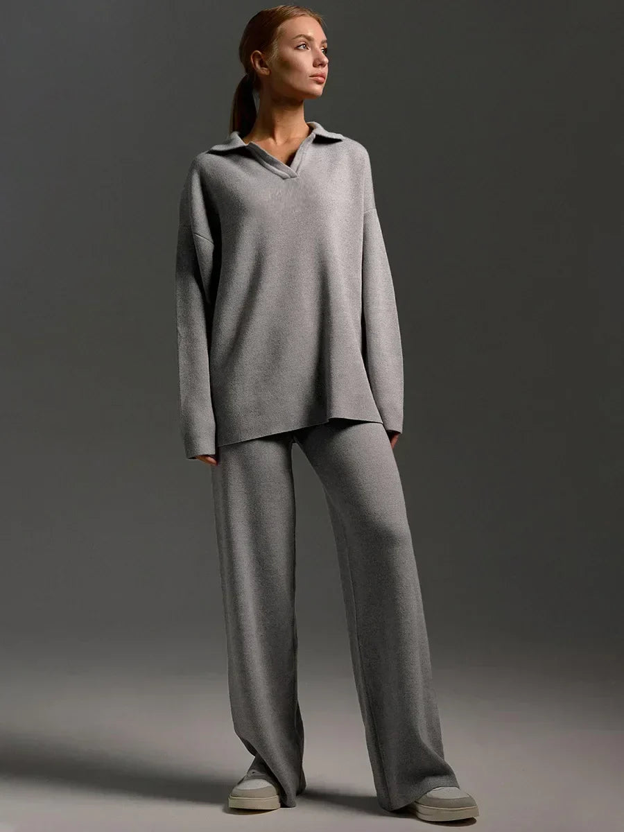 Norelia | 2-delige gebreide loungewearset voor dames, trui en broek, casual comfortabele outfit