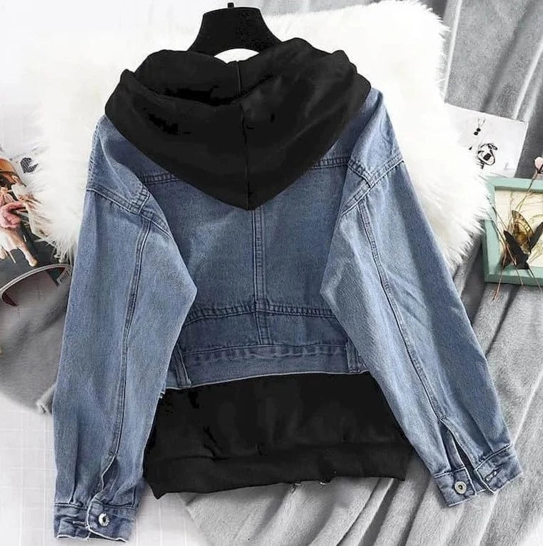 Olava | Dames denim jack met capuchon faux 2-delig - Casual & Trendy Bovenkleding