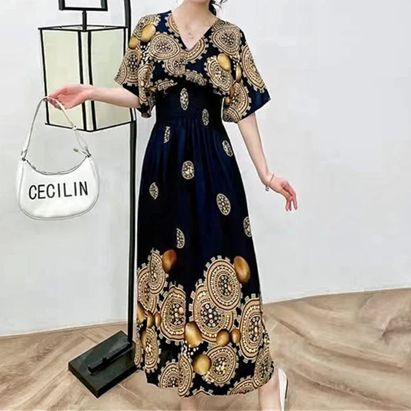 Rielle | Bohemian maxi-jurk voor dames – Lange, soepel vallende casual zomerjurk met print