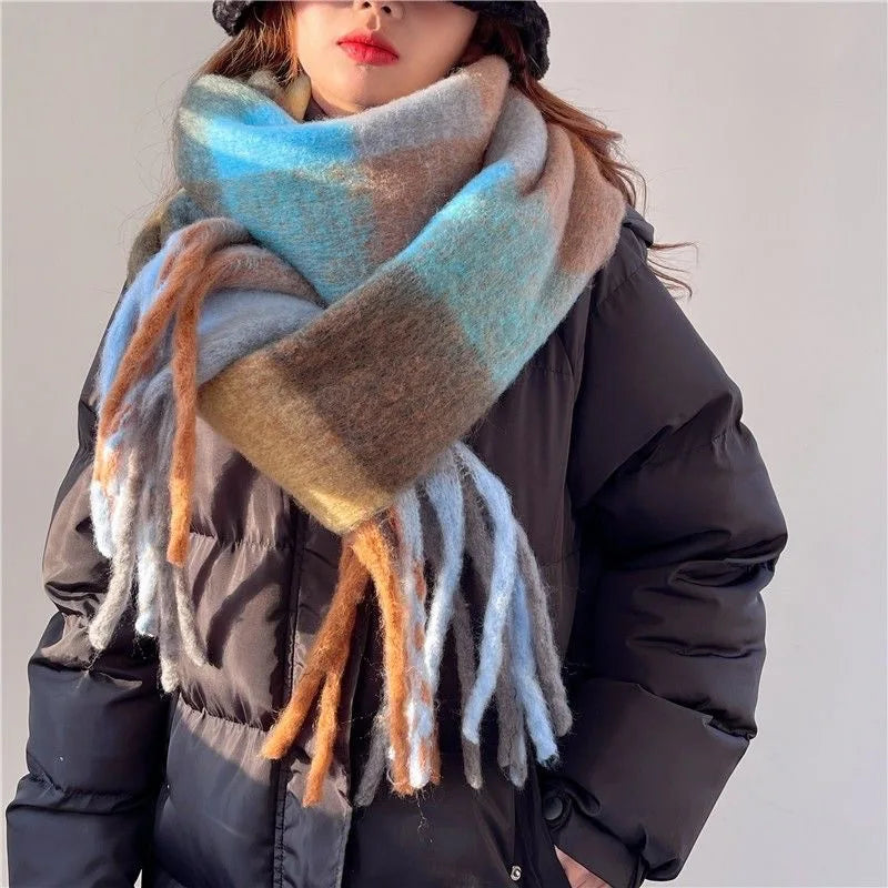 Cozeva | Dikke Warme Wollen Sjaal - 100% Kasjmier Oversized Gekleurde Sjaal 38×230 cm