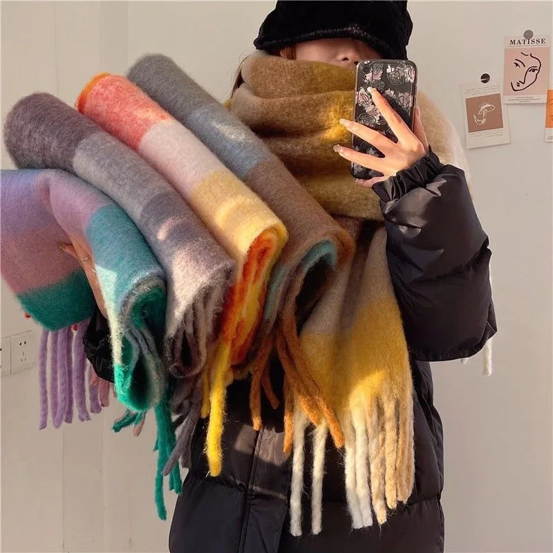 Cozeva | Dikke Warme Wollen Sjaal - 100% Kasjmier Oversized Gekleurde Sjaal 38×230 cm