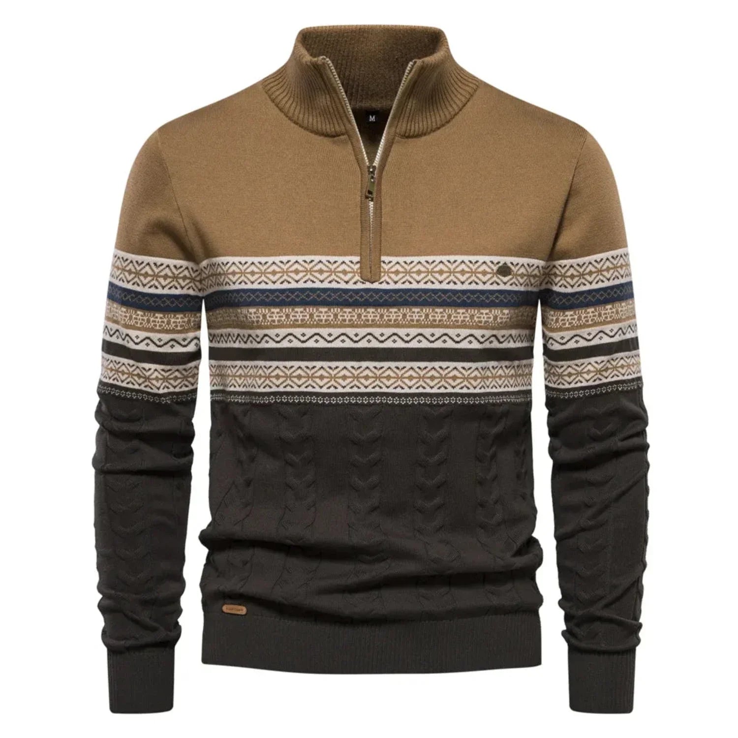 Daryl | Trui met halve rits voor heren met staande kraag en geometrische patronen, stijlvolle warme trui voor casual buitenkleding
