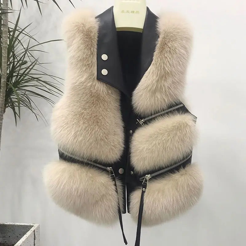 Carina | Patchwork vest van imitatiebont voor dames - stijlvol mouwloos wintervest, warme, knusse laagjes top
