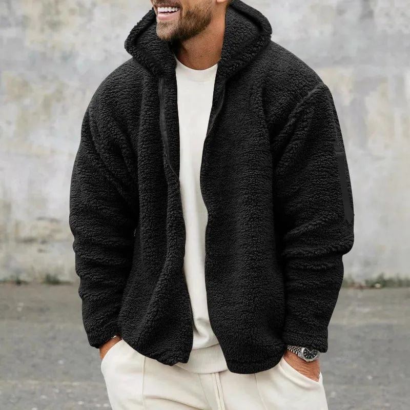 Asheron | Teddy fleece jas voor heren met capuchon – Warme, zachte, casual winterjas
