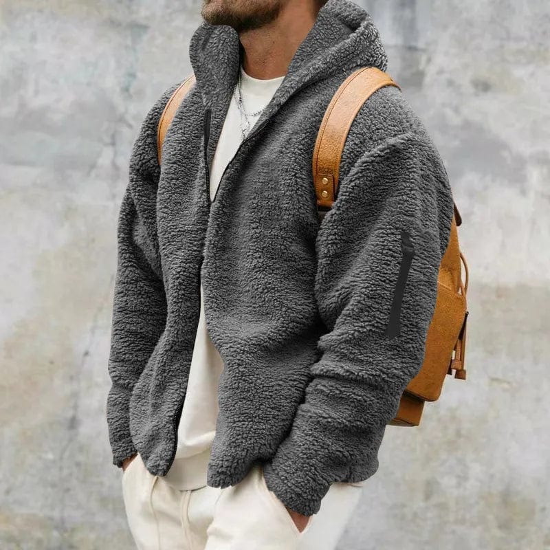 Asheron | Teddy fleece jas voor heren met capuchon – Warme, zachte, casual winterjas