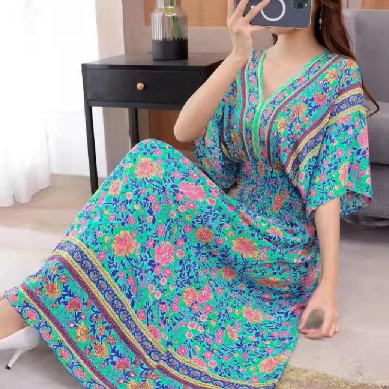 Rielle | Bohemian maxi-jurk voor dames – Lange, soepel vallende casual zomerjurk met print