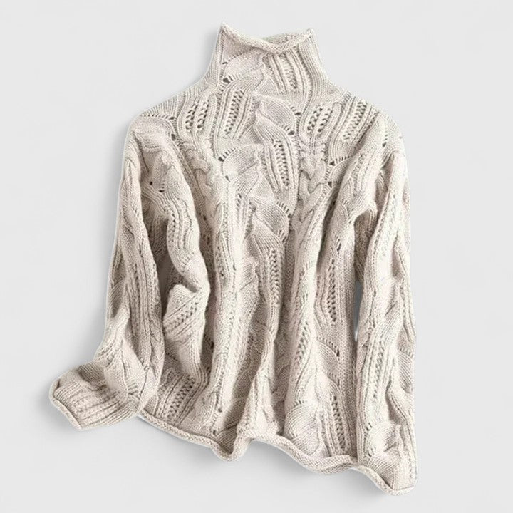 Astriel | Chique kabeltrui voor dames – zachte pullover met hoge hals, comfortabel en stijlvol