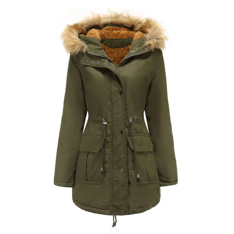Lieke | Lange winterparka met kraag van imitatiebont, water- en winddicht, geïsoleerde donsjas