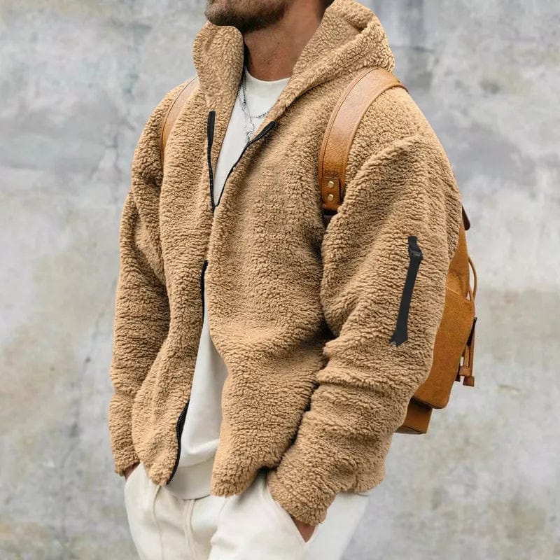 Asheron | Teddy fleece jas voor heren met capuchon – Warme, zachte, casual winterjas