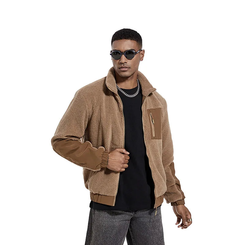 Davion | Heren winter warm fleece jack met kraag en zakken
