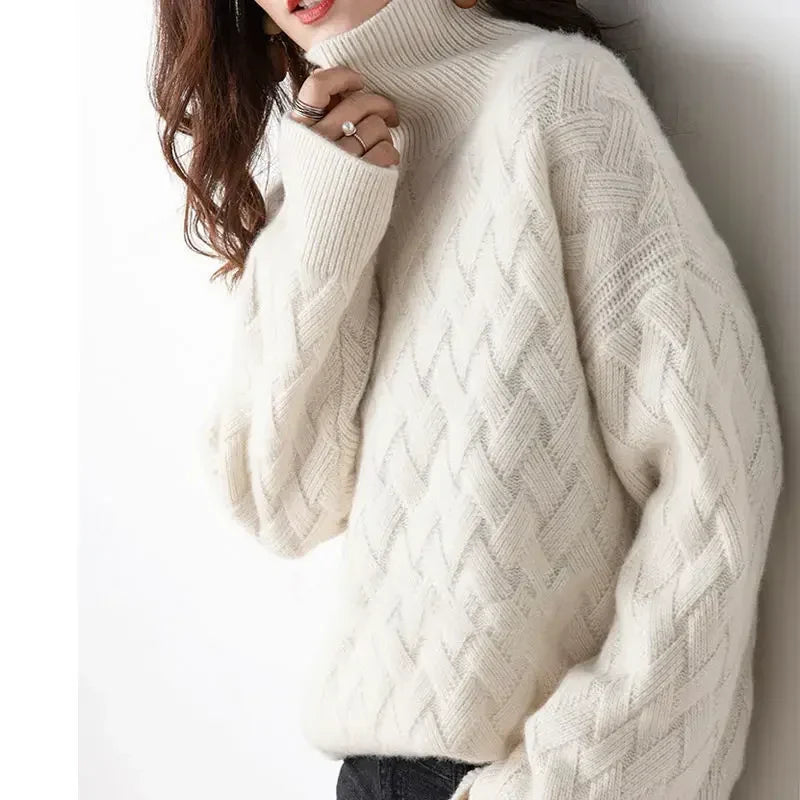 Belvra | Oversized kasjmier trui voor dames – Lange mouwen, coltrui, zachte, warme gebreide pullover