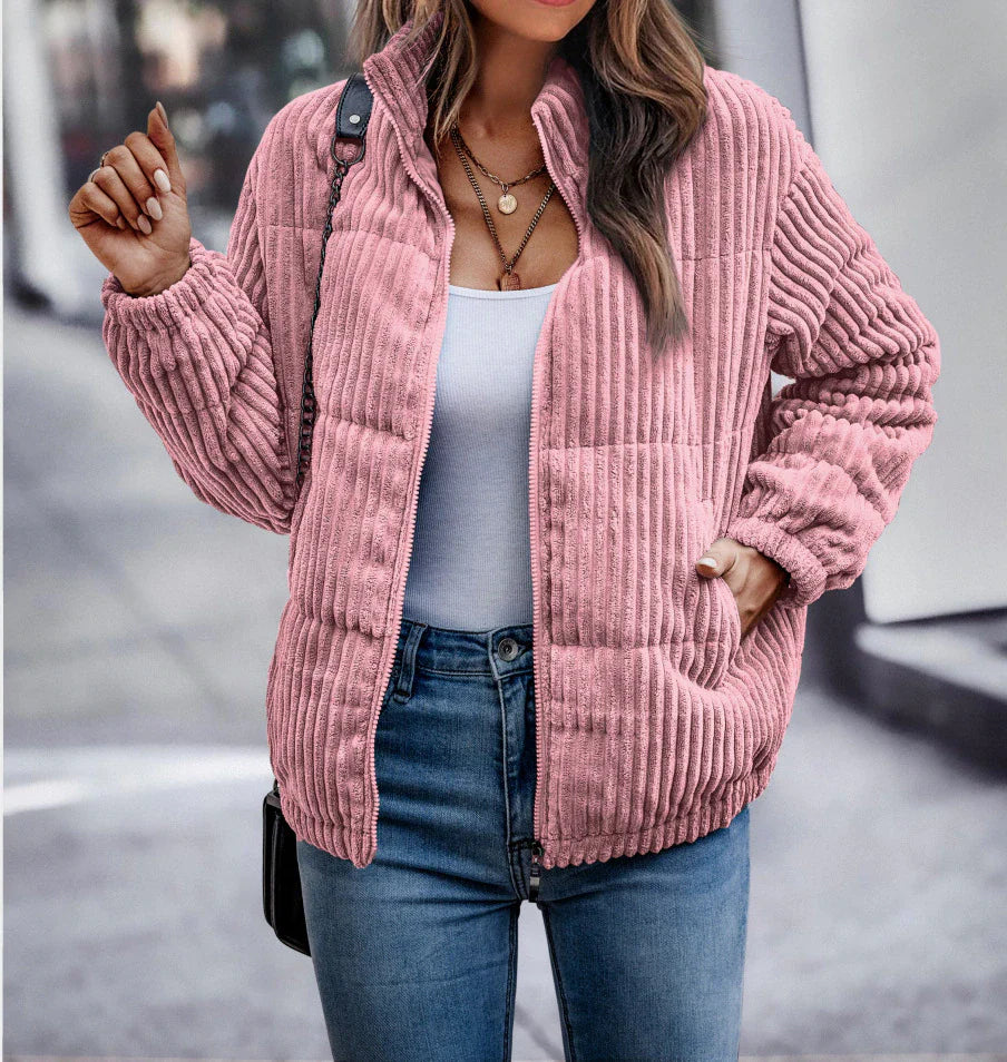 Ginny | Corduroy winterjas voor dames - warme jas met rits voor koud weer