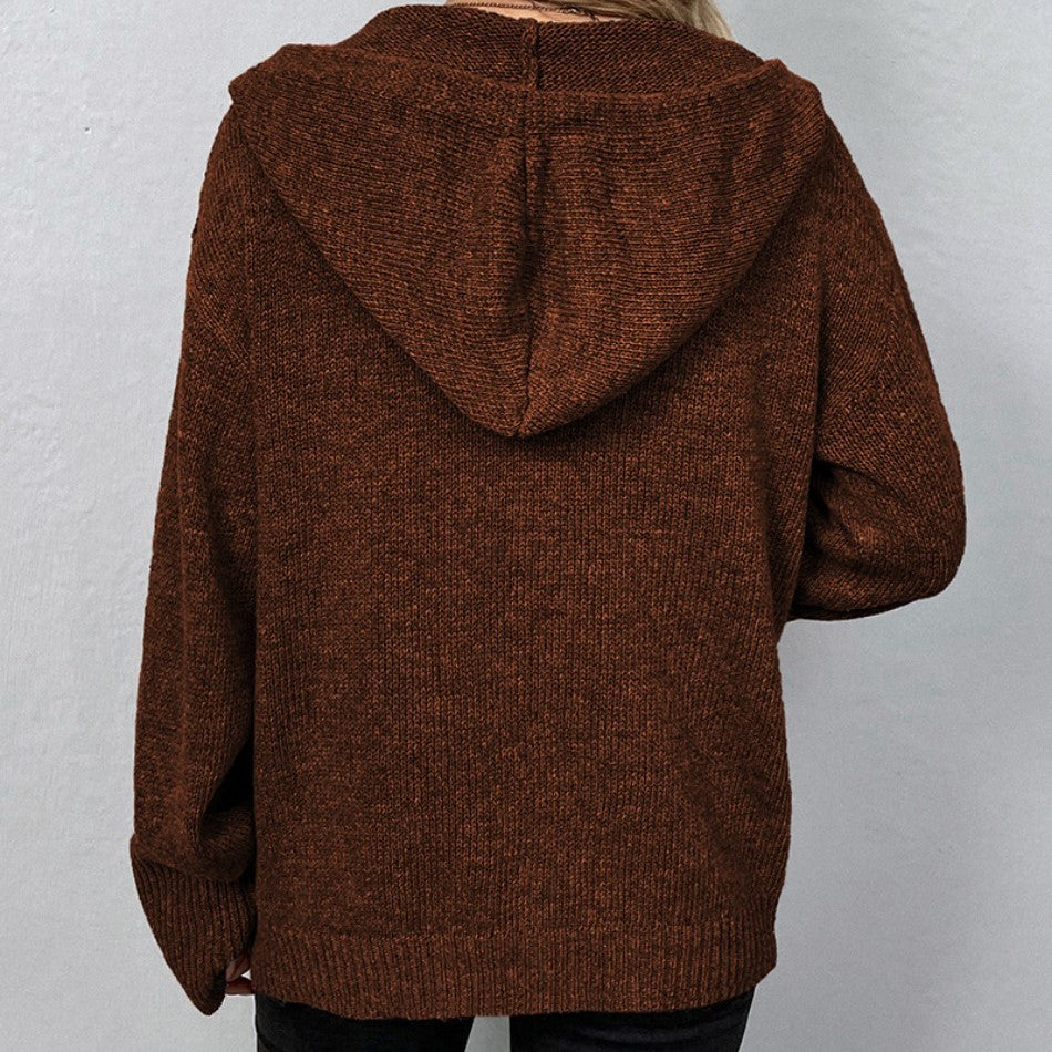 Galadriel | Gebreid damesvest met capuchon, warme longline truijas voor de winter, casual veelzijdig ontwerp