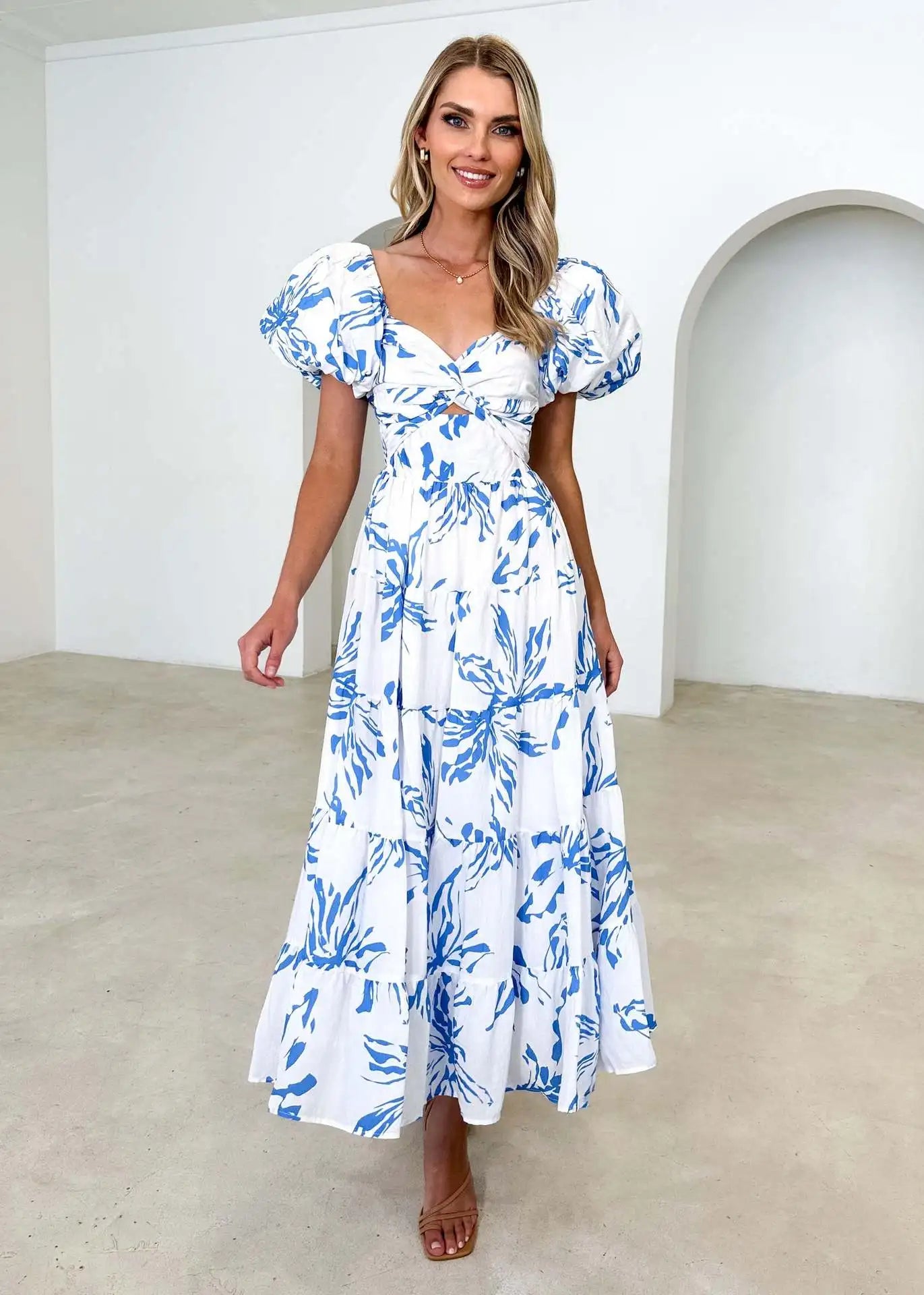 Maxene | Chic summer maxi dress with puff sleeves