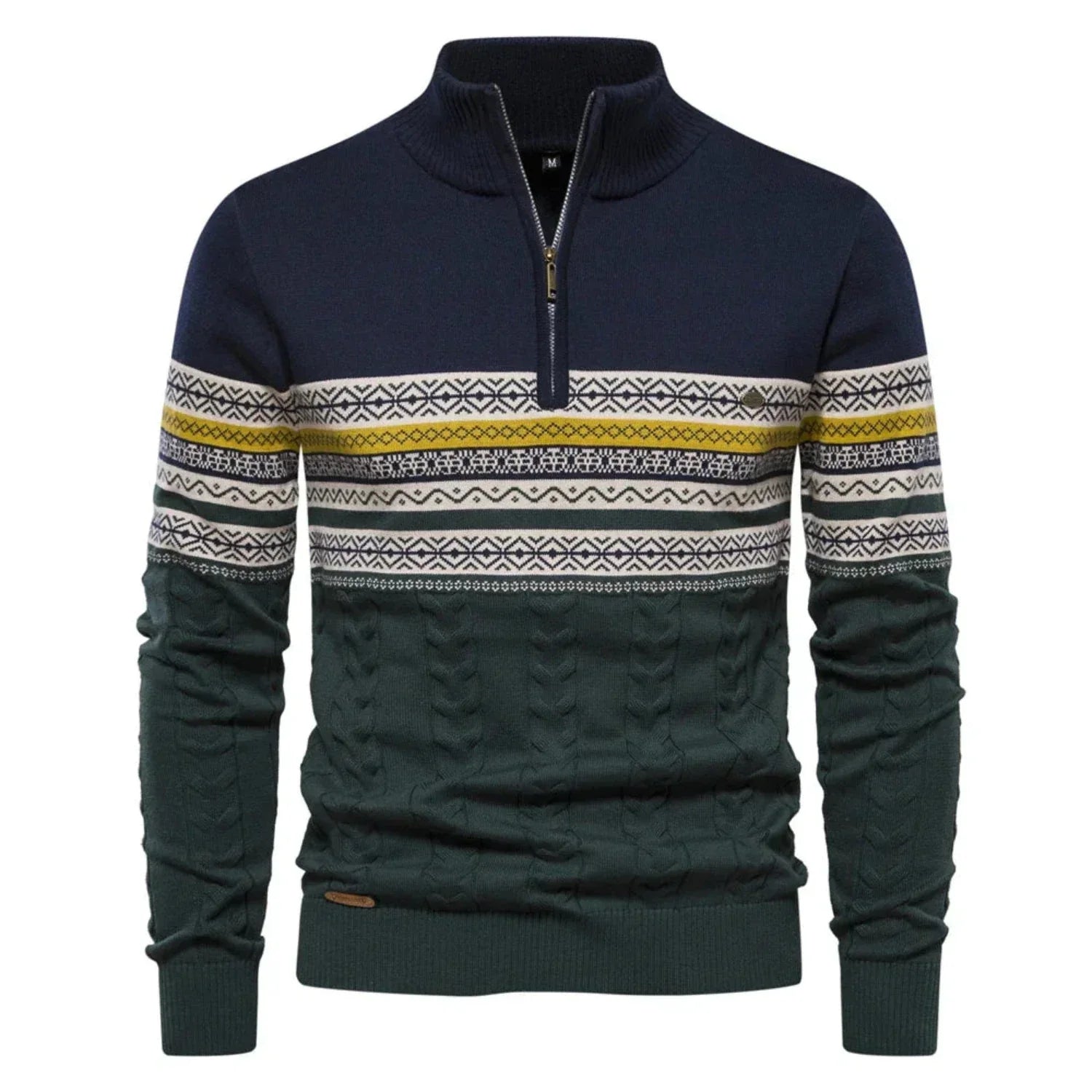 Daryl | Trui met halve rits voor heren met staande kraag en geometrische patronen, stijlvolle warme trui voor casual buitenkleding