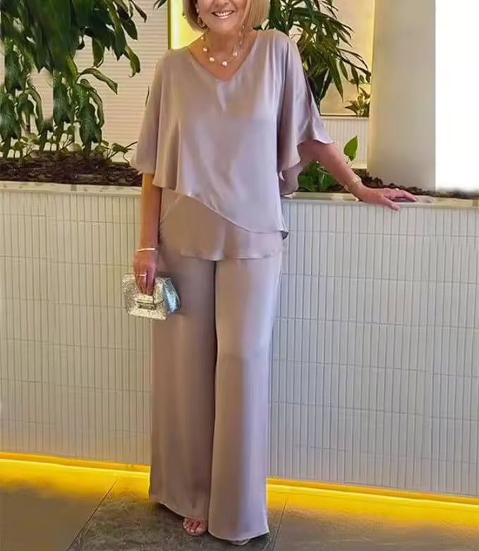 Elvirelyn | Elegante 2-delige set voor dames – broek met wijde pijpen en top