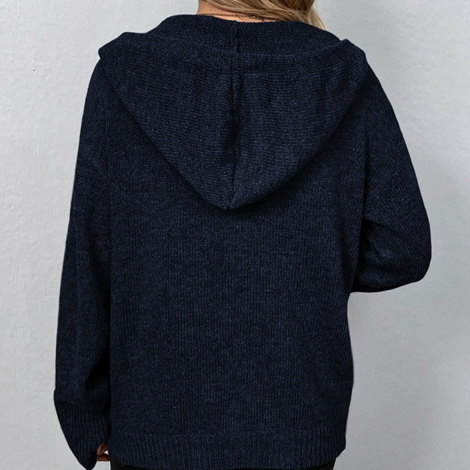 Galadriel | Gebreid damesvest met capuchon, warme longline truijas voor de winter, casual veelzijdig ontwerp