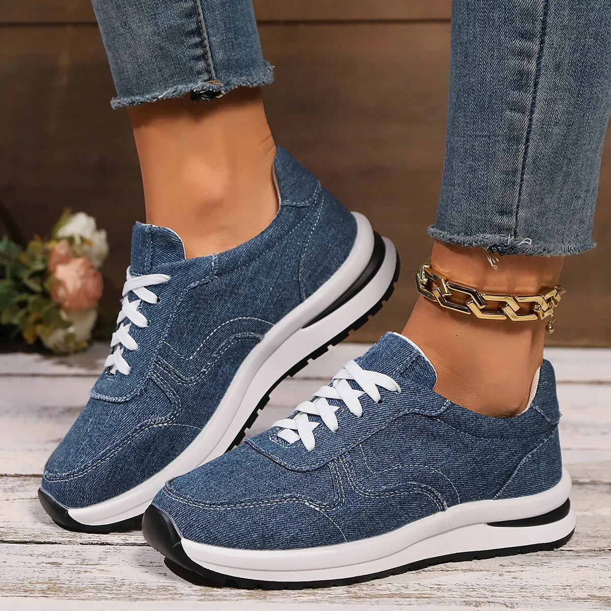 Bluette | Denim Sneakers voor dames, casual schoenen, ademend, stijlvol