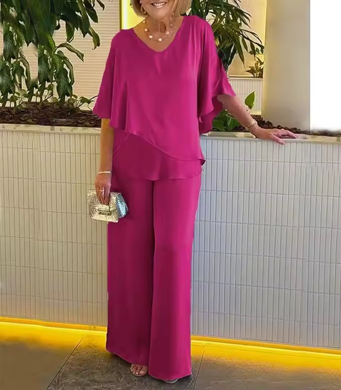 Elvirelyn | Elegante 2-delige set voor dames – broek met wijde pijpen en top