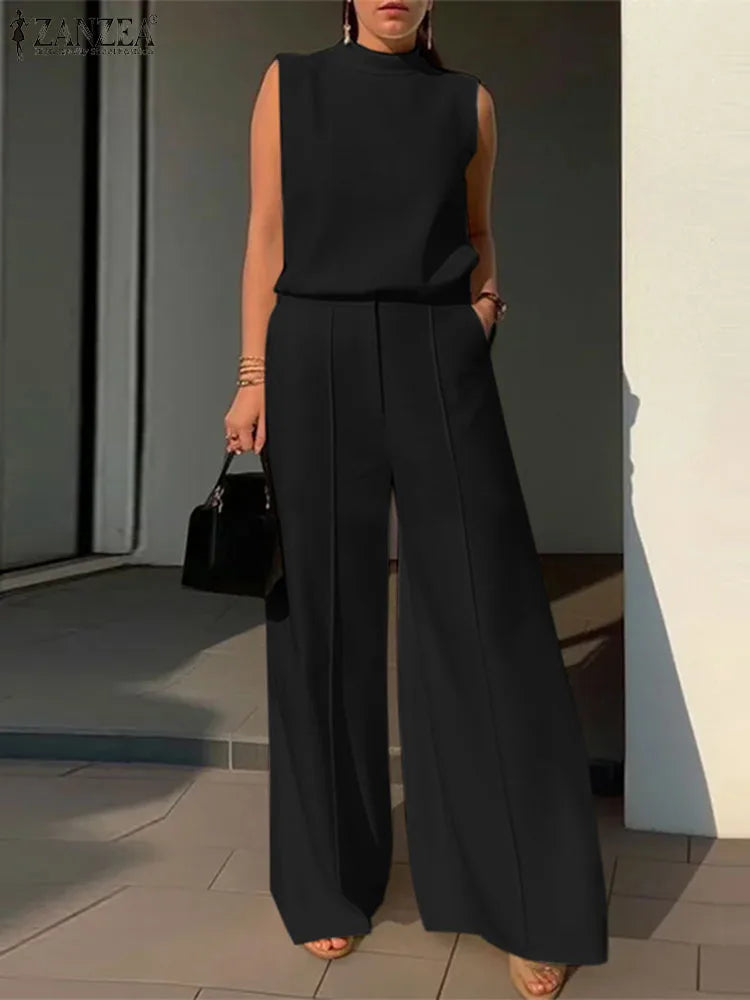 Avaria | Tweedelige set voor dames – Elegante outfit met wijde broek en bijpassende blouse