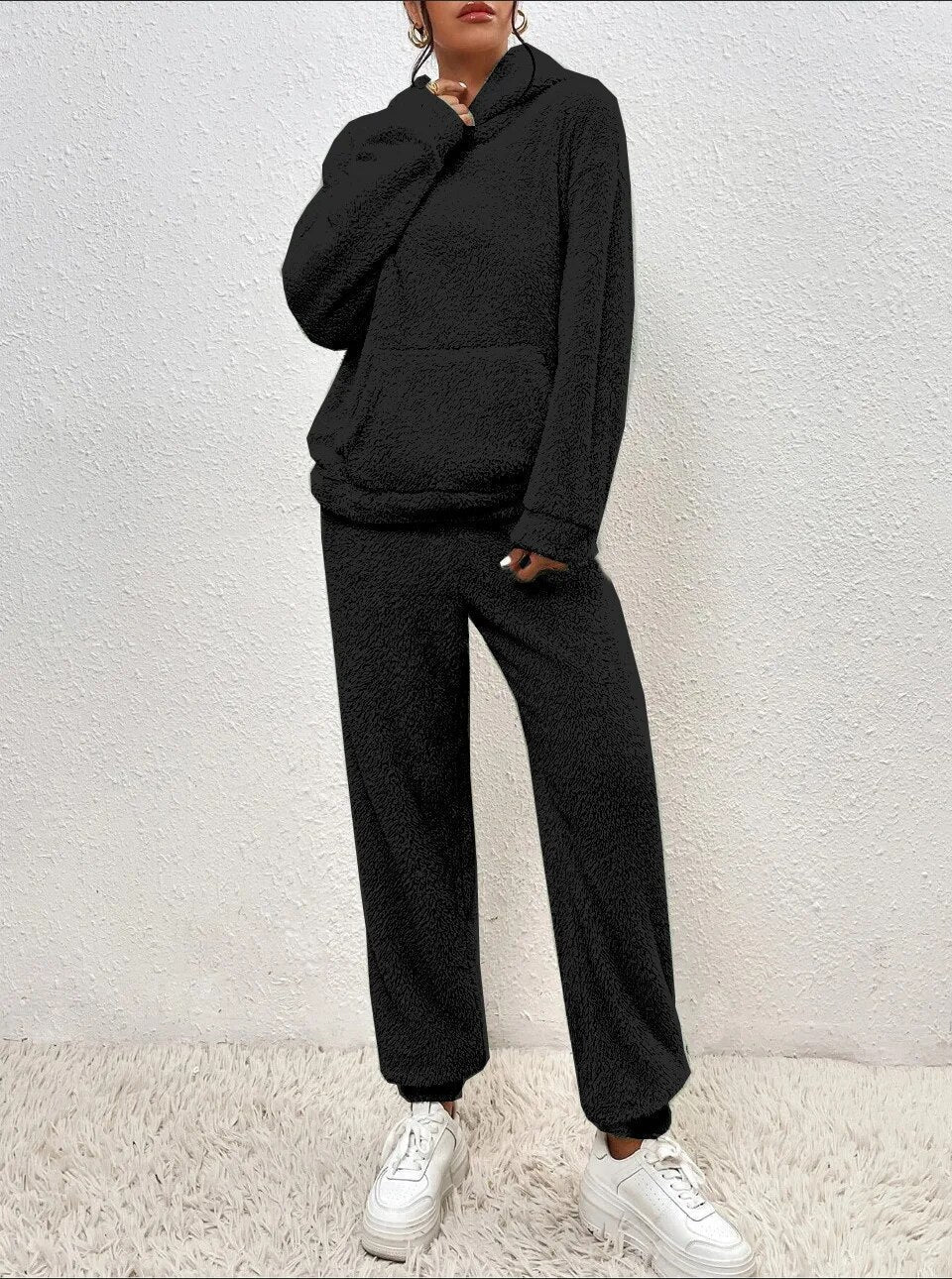 Wyntra | Fleece jumpsuit met capuchon en broek voor dames – Comfortabele loungewear, casual winteroutfit
