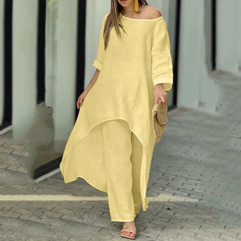 Aysa | Tweedelige set van katoen en linnen voor dames – Ademende zomerse outfit