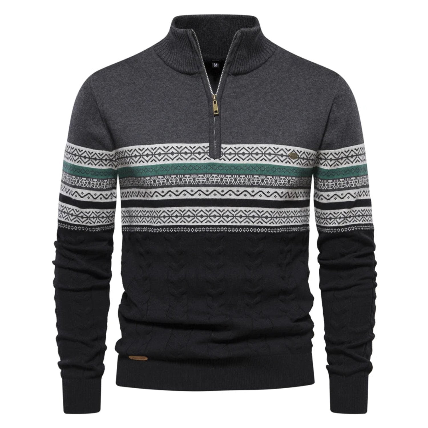 Daryl | Trui met halve rits voor heren met staande kraag en geometrische patronen, stijlvolle warme trui voor casual buitenkleding