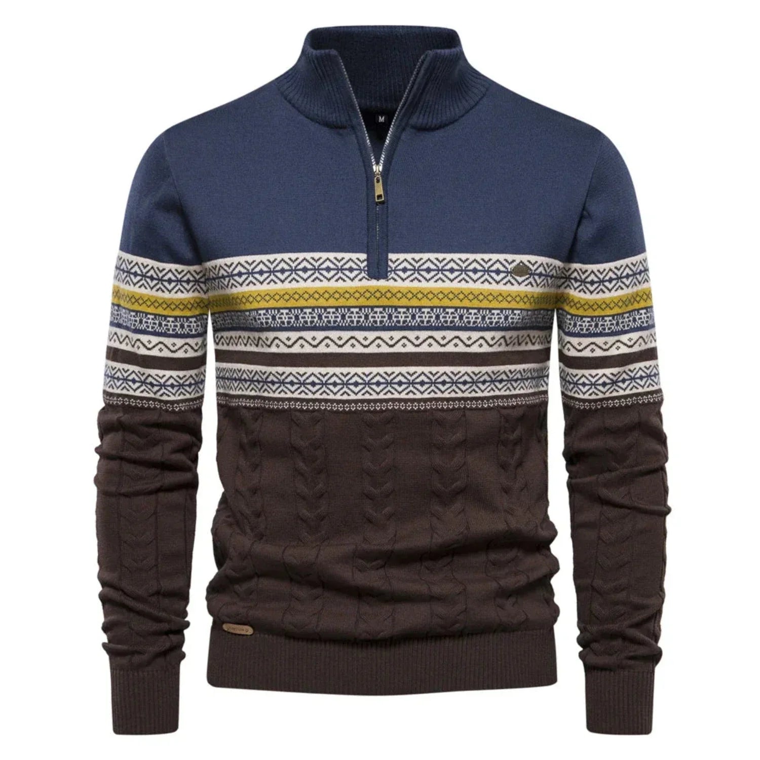 Daryl | Trui met halve rits voor heren met staande kraag en geometrische patronen, stijlvolle warme trui voor casual buitenkleding