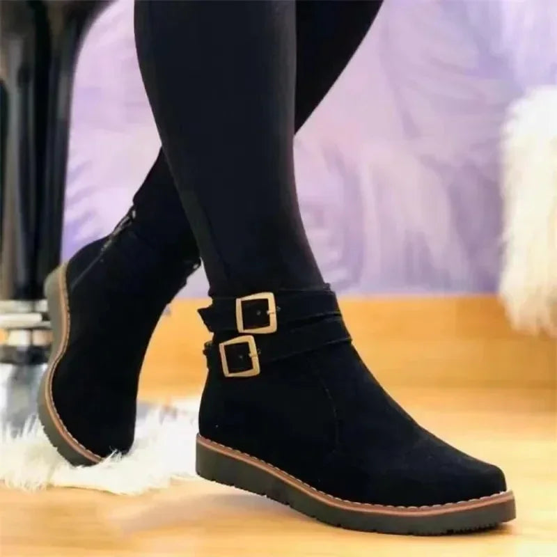Therella | Chique orthopedische enkellaarzen, suède look, enkelgesp, comfortabel en stijlvol schoeisel