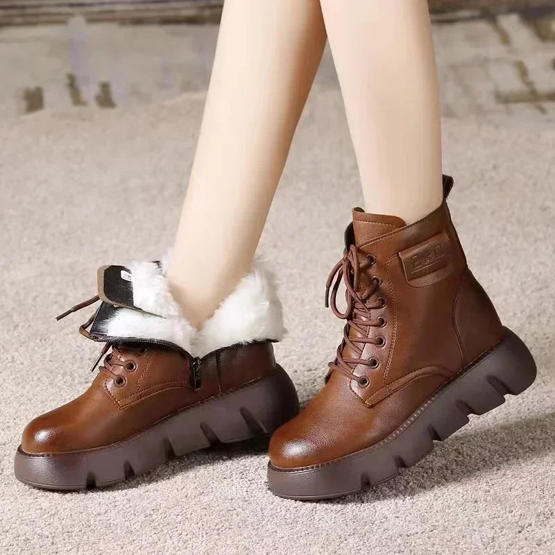 FuzzyStride | Vegan Winter Bontgevoerde grove Enkellaarzen voor dames