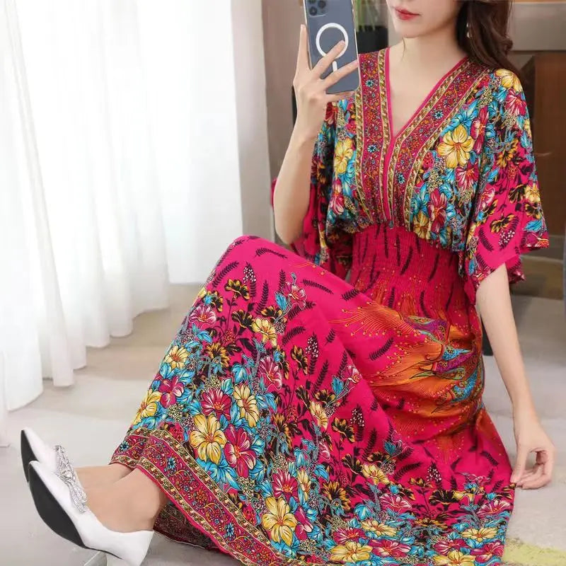 Rielle | Bohemian maxi-jurk voor dames – Lange, soepel vallende casual zomerjurk met print