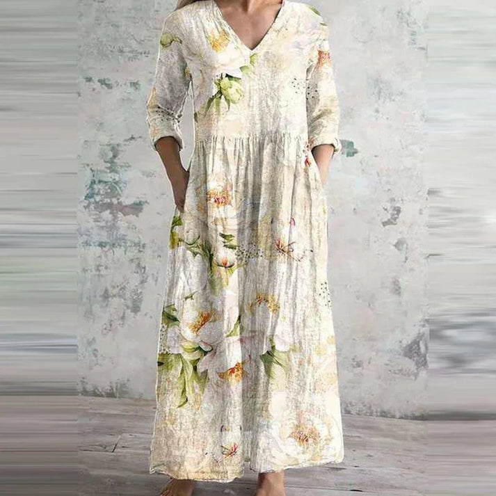 Elvana | Elegante bloemenjurk voor dames – Casual vintage jurk met lange mouwen