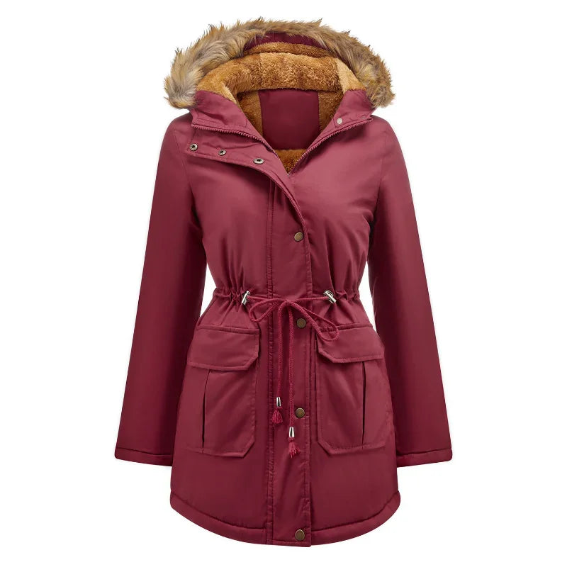 Lieke | Lange winterparka met kraag van imitatiebont, water- en winddicht, geïsoleerde donsjas