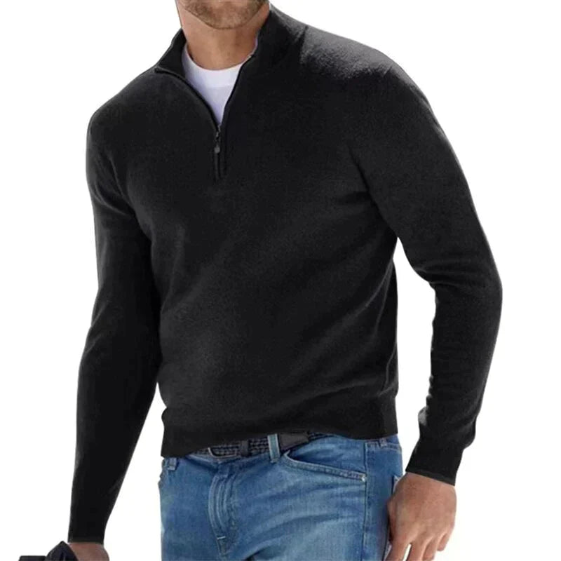 Kasparsson | Heren trui met halve rits, opstaande kraag, stijlvolle gebreide pullover, casual wintertop