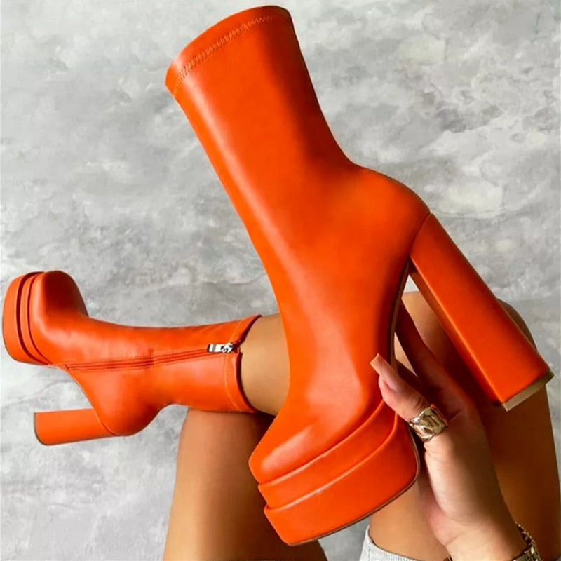 Heelscape | Bottines à plateforme pour femmes avec talon épais – bottes en cuir confortables et tendance