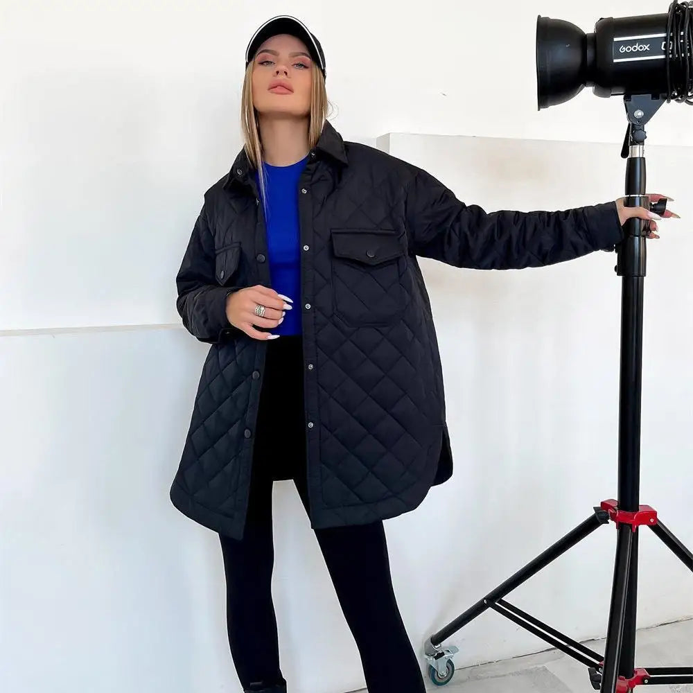 Lilibeth | Klassieke gewatteerde oversized jas voor dames - knoopsluiting, warme winterkleding