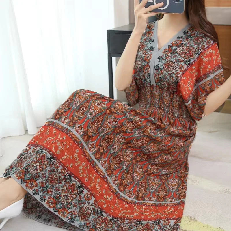 Rielle | Bohemian maxi-jurk voor dames – Lange, soepel vallende casual zomerjurk met print