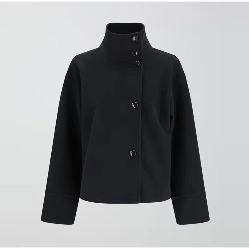Jubria | Korte damesjas – Modieuze jas met hoge kraag en knopen, casual en elegant