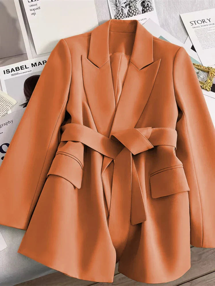 Enina | Elegante damesblazer met strikceintuur – Modern werk- en casual jasje met lange mouwen